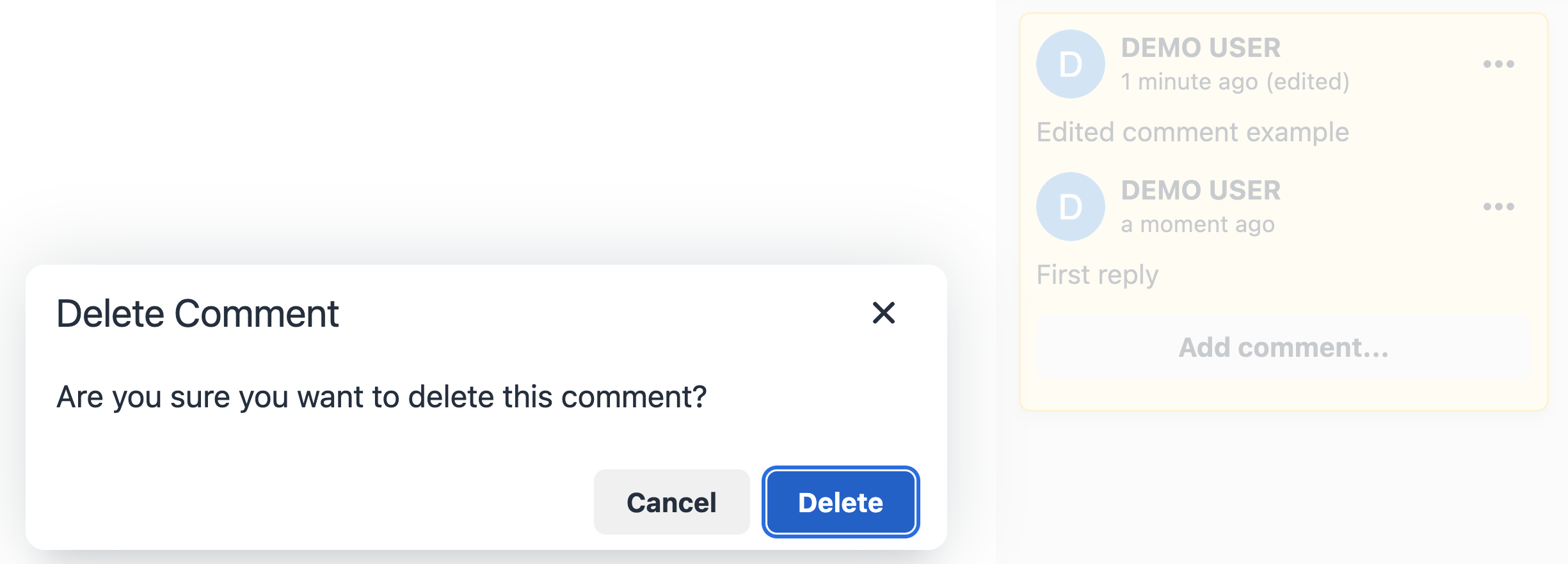 Delete Comment Dialog