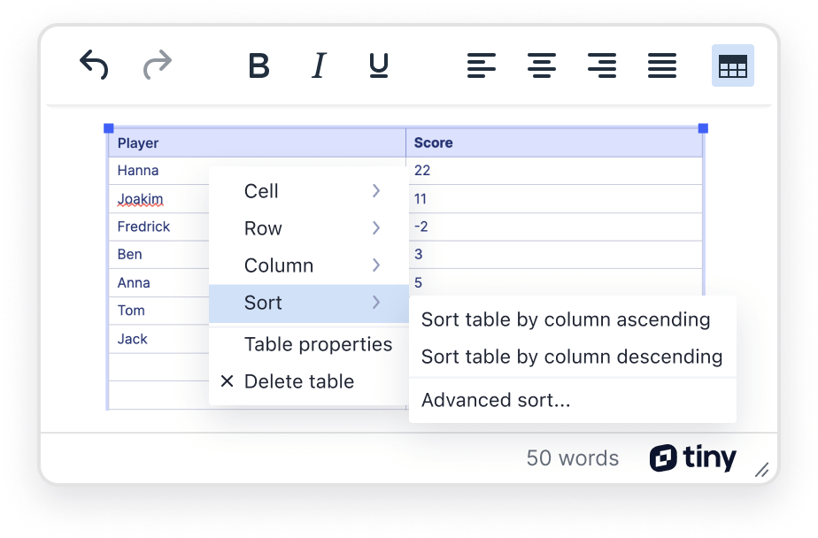 WordPress sortable tables